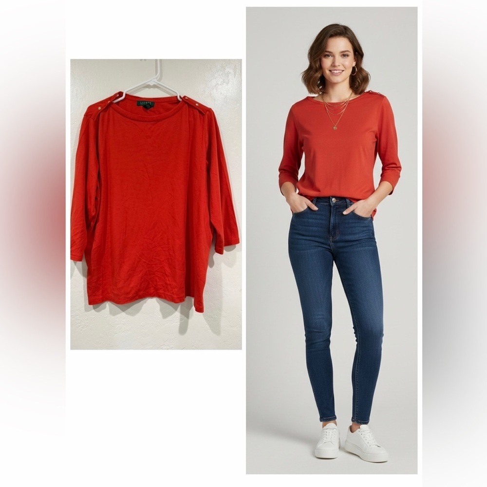 Lauren Ralph Lauren Red Cotton Top Size 3X